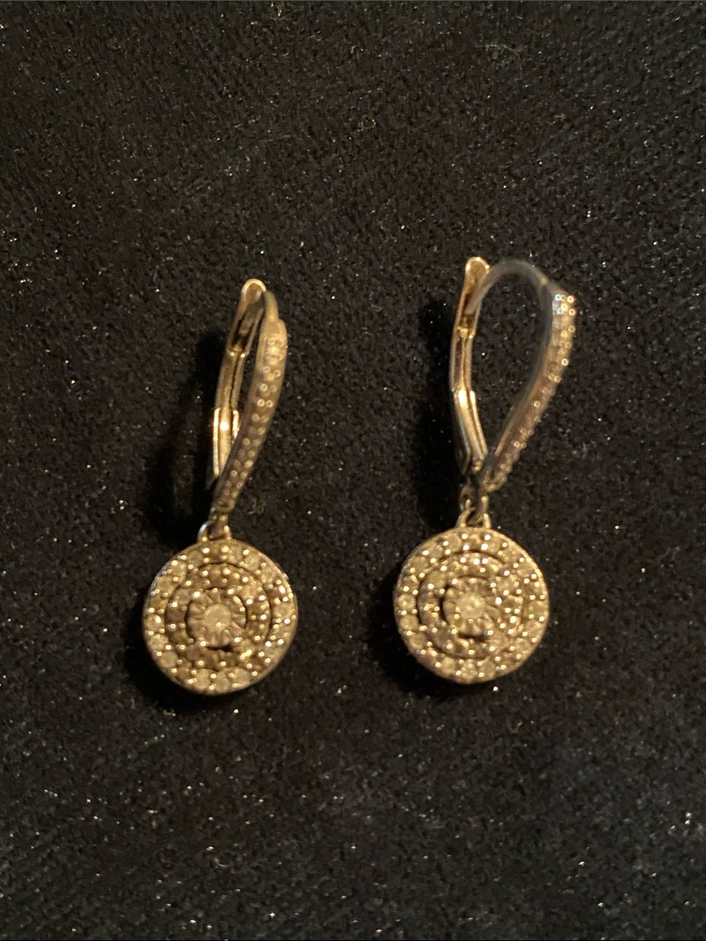 Sterling 925 Pavé Drop Earrings with Circular Pendant and Diamond chips